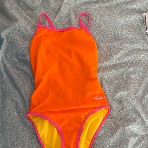 Vibrant Kids One Piece Swimsuit with Pink Trim